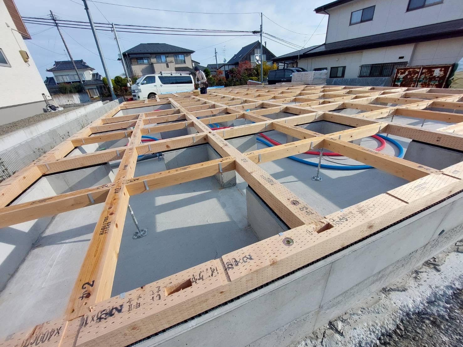 郡山市 S様邸新築工事 土台施工の様子